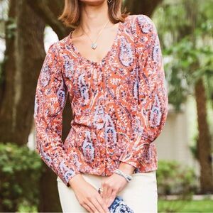 Spartina 449 Rochelle Top in Marsh Boardwalk Paisley Tomato